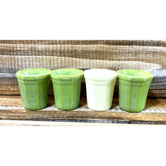 Set 4 Vintage 1930s Akro Agate Green Slag Jadeite Shot Drink Glasses 2" - Picture 1 of 13
